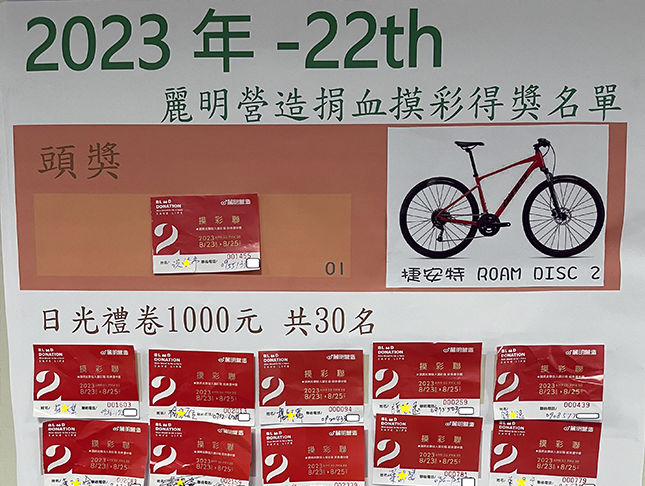 麗明營造第22屆公益捐血摸彩得獎名單